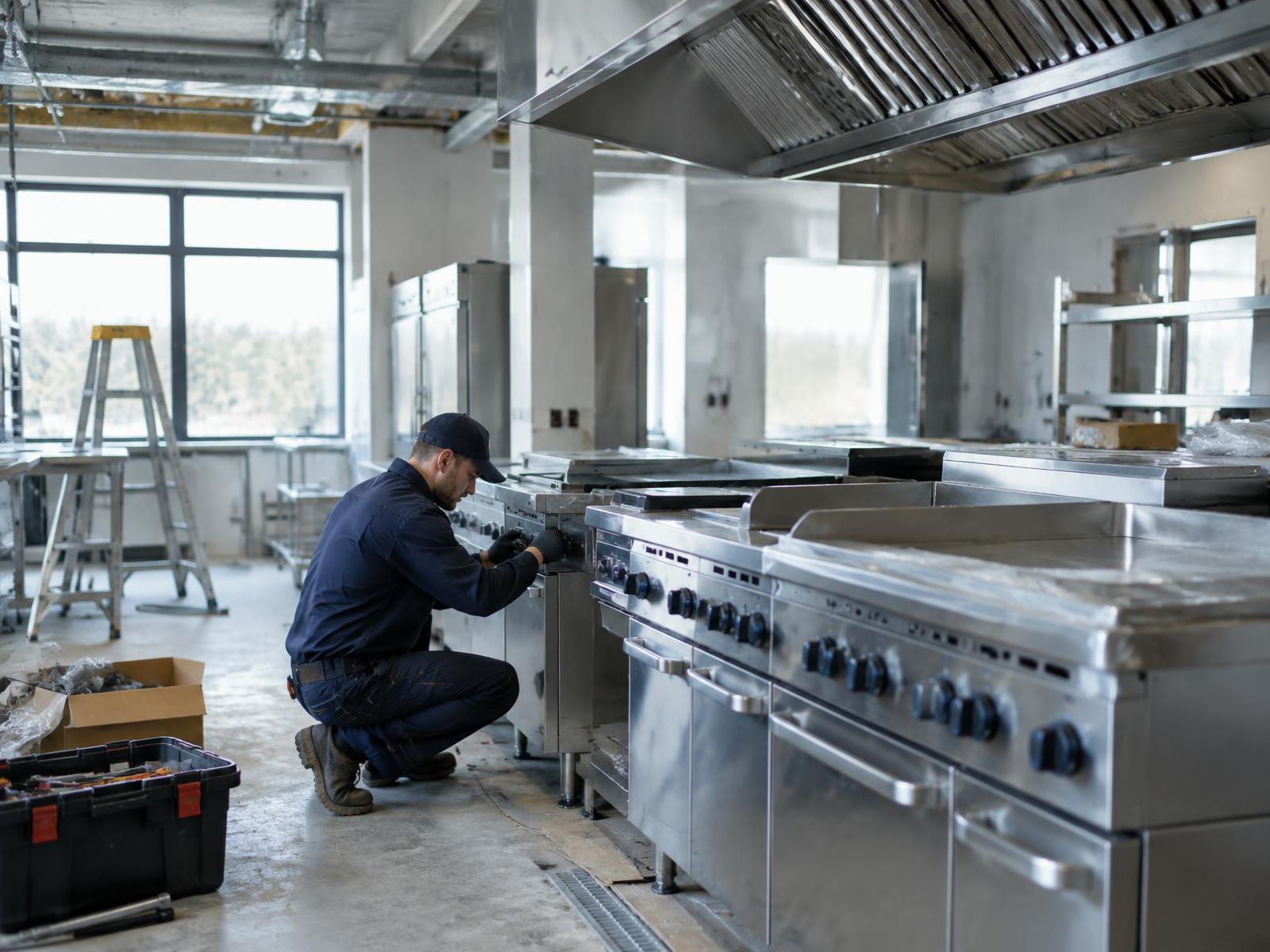 Instalação de equipamentos numa cozinha profissional